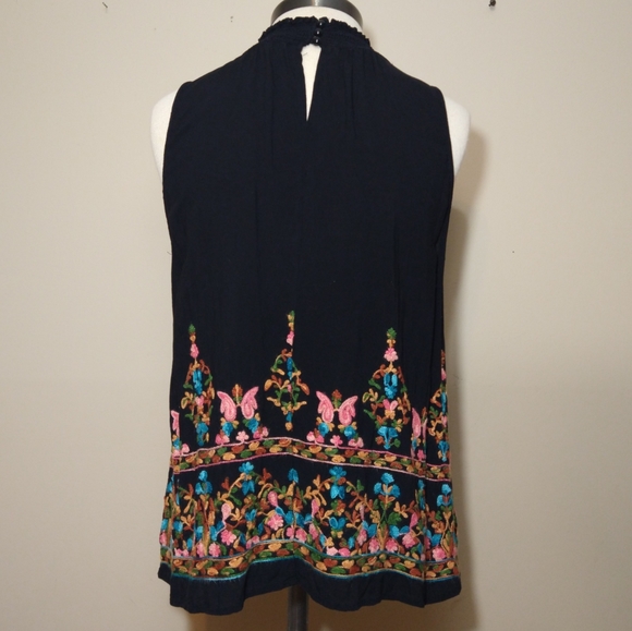 Oddi Black Sleeveless Top with Colorful Embroidery Size Small - Picture 2 of 8